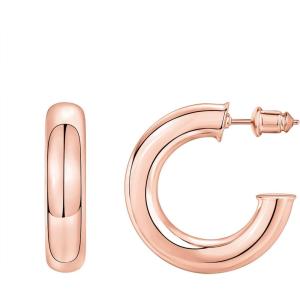 PAVOI 14K Gold Colored Extra Chunky 6.5mm Lightweight Open Hoops | Gold Hoop Earrings for Women(Rose Gold)