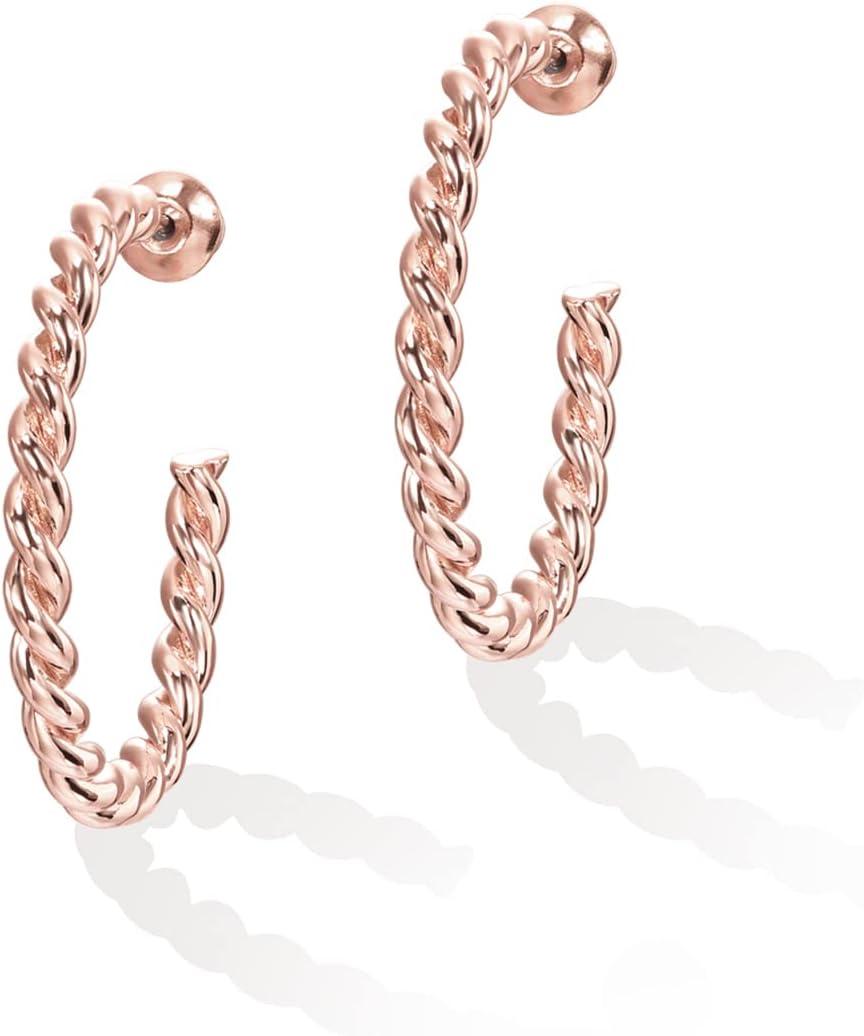image:imagePAVOI 14K Gold Plated 25mm Twisted Rope Hoop Earrings for Women Round Hoops EarringsRose Gold