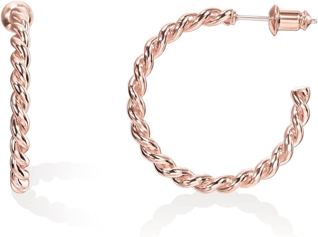 image:imagePAVOI 14K Gold Plated 25mm Twisted Rope Hoop Earrings for Women Round Hoops EarringsRose Gold