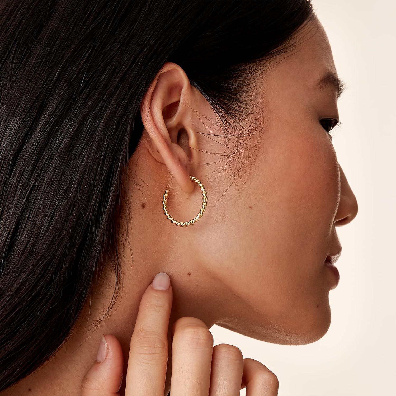 image:imagePAVOI 14K Gold Plated 25mm Twisted Rope Hoop Earrings for Women Round Hoops EarringsRose Gold