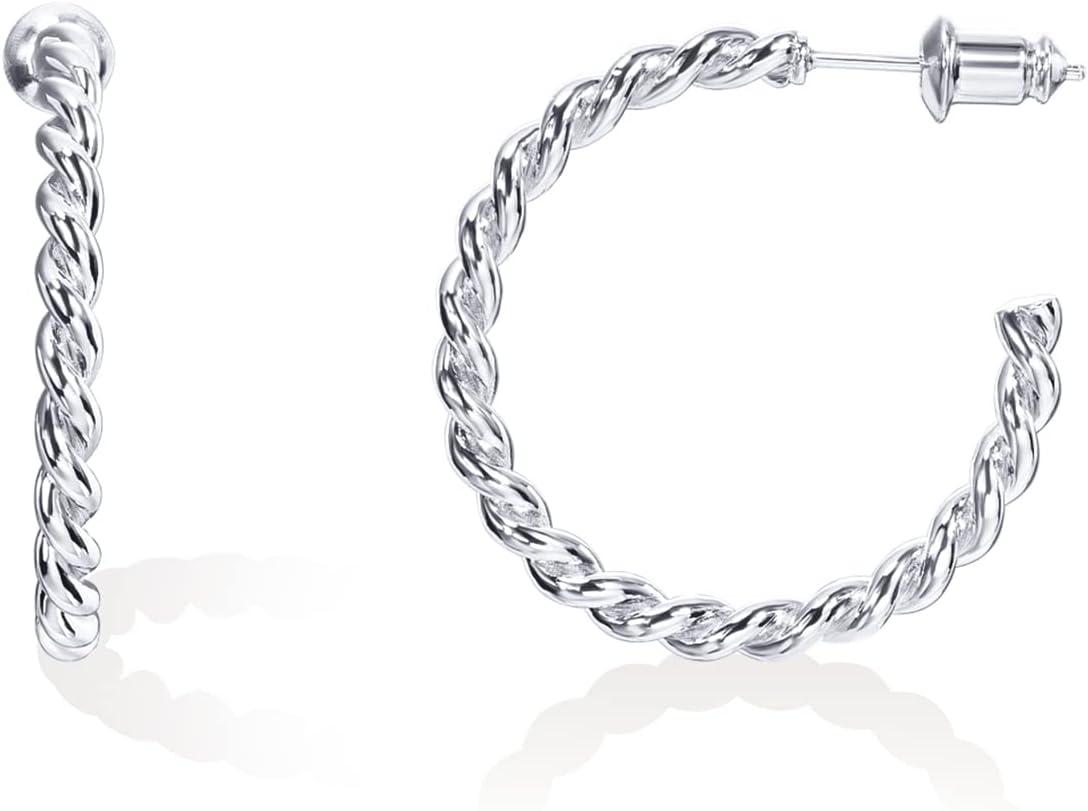 image:imagePAVOI 14K Gold Plated 25mm Twisted Rope Hoop Earrings for Women Round Hoops EarringsWhite Gold