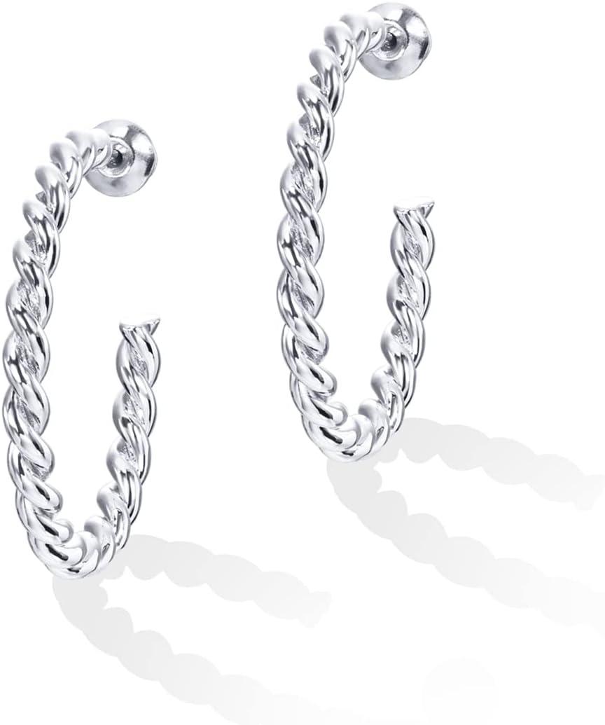 image:imagePAVOI 14K Gold Plated 25mm Twisted Rope Hoop Earrings for Women Round Hoops EarringsWhite Gold
