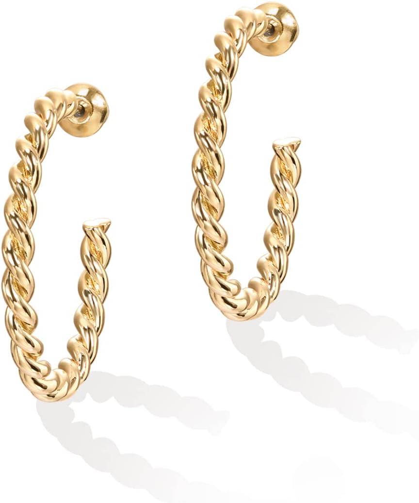 image:imagePAVOI 14K Gold Plated 25mm Twisted Rope Hoop Earrings for Women Round Hoops EarringsYellow Gold