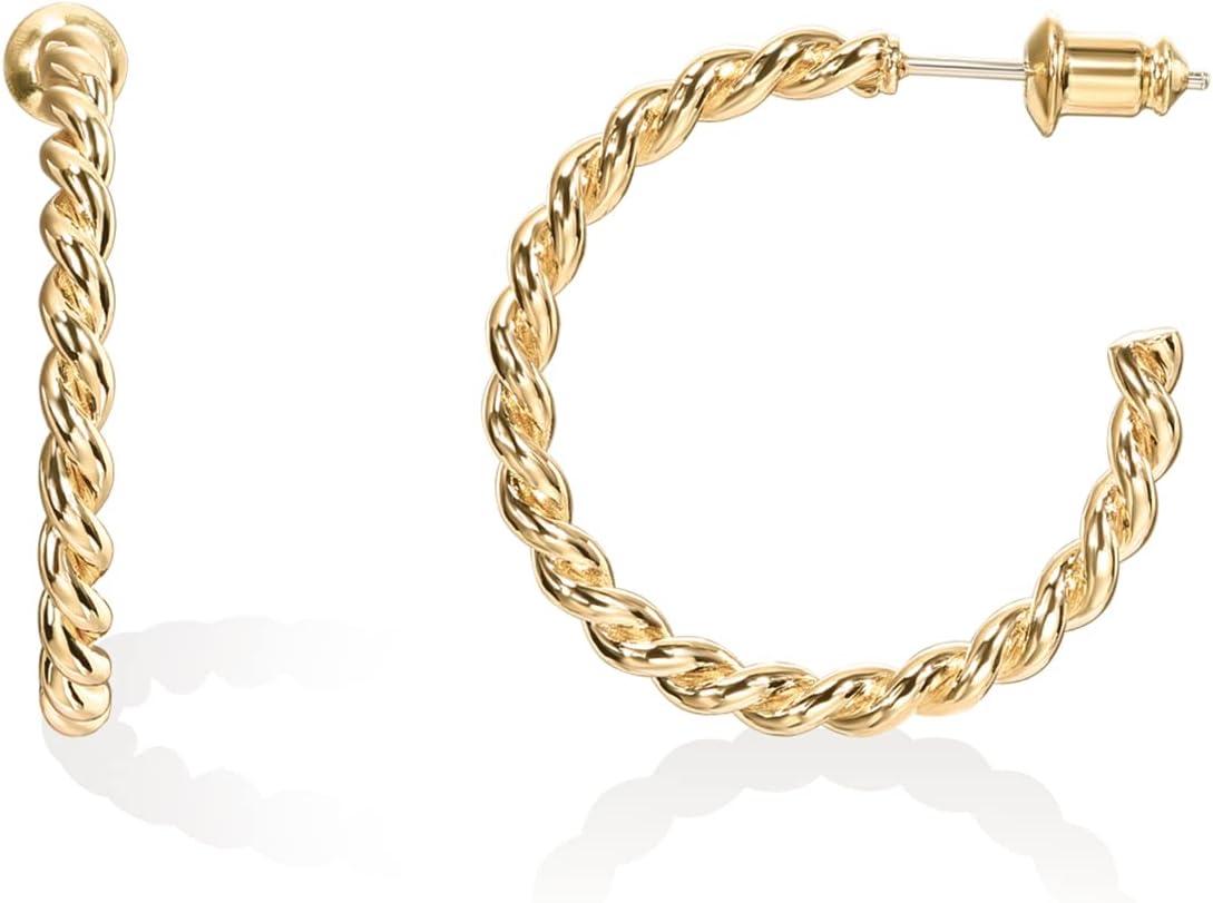 image:imagePAVOI 14K Gold Plated 25mm Twisted Rope Hoop Earrings for Women Round Hoops EarringsYellow Gold