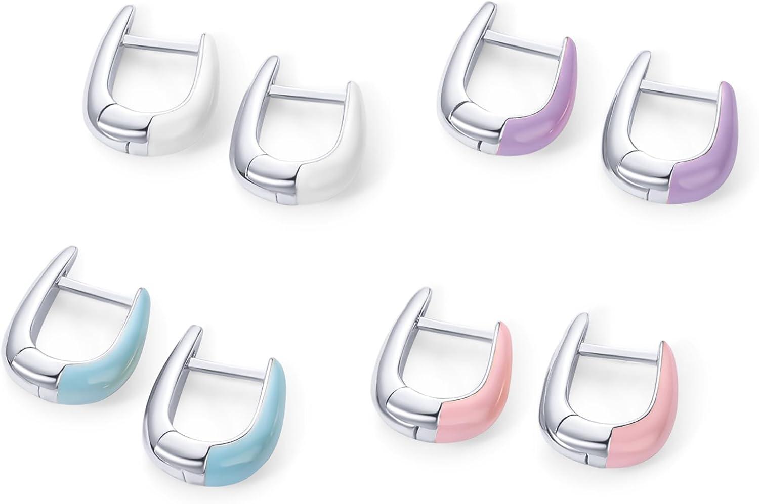 image:imagePAVOI 14K Gold Plated 925 Sterling Silver Post Earrings for Women Colored Enamel Cubic Zirconia Huggie Hoop Earrings Blue Pink Purple White JewelryWhite Gold Purple Enamel