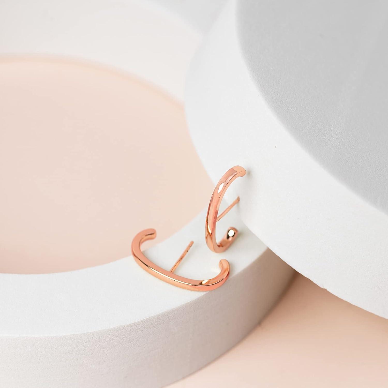 image:imagePAVOI 14K Gold Plated 925 Sterling Silver Post Minimalist Suspender Ear Cuff Earrings for Women Wrap Earlobe StudsRose Gold