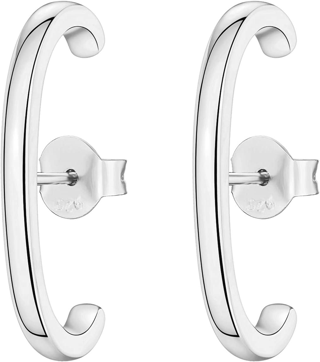 image:imagePAVOI 14K Gold Plated 925 Sterling Silver Post Minimalist Suspender Ear Cuff Earrings for Women Wrap Earlobe StudsWhite Gold