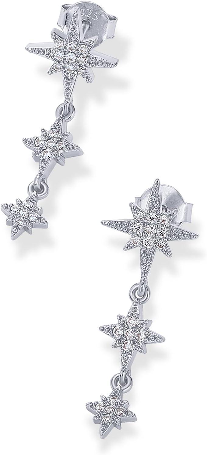 image:imagePAVOI 14K Gold Plated 925 Sterling Silver Posts Cubic Zirconia North Star Drop Dangle Earrings for Women Celestial Gold Statement EarringsWhite Gold