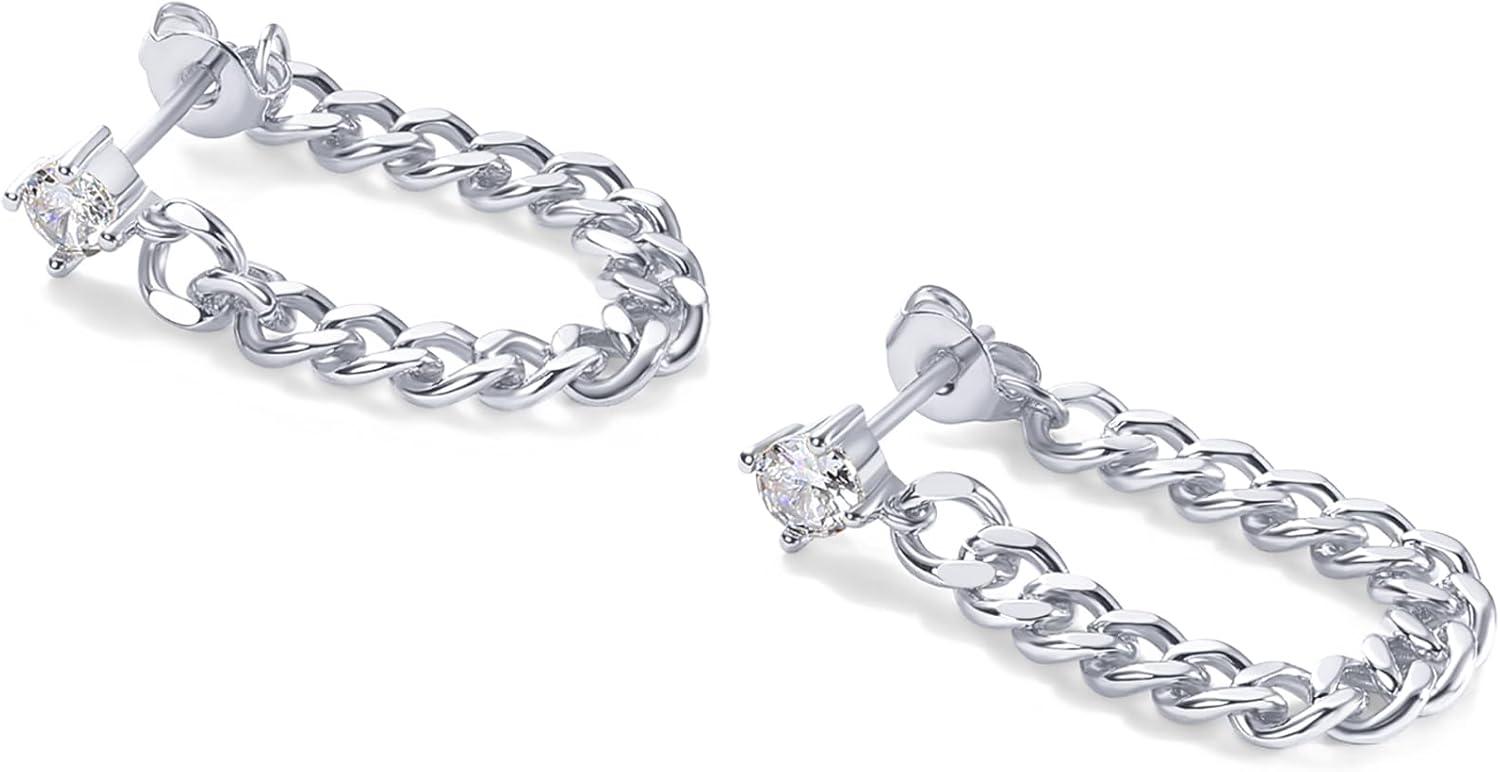 image:imagePAVOI 18K Gold Plated 925 Sterling Silver Dangle Chain Earrings for Women Cubic Zirconia Studs amp Earscapes EarringsWhite Gold