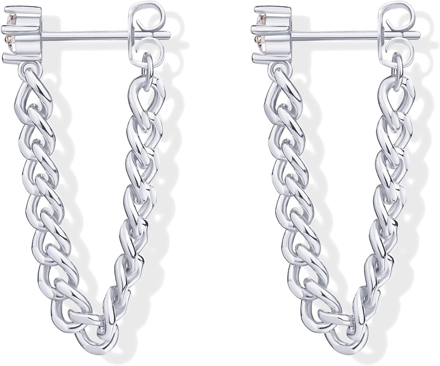 image:imagePAVOI 18K Gold Plated 925 Sterling Silver Dangle Chain Earrings for Women Cubic Zirconia Studs amp Earscapes EarringsWhite Gold