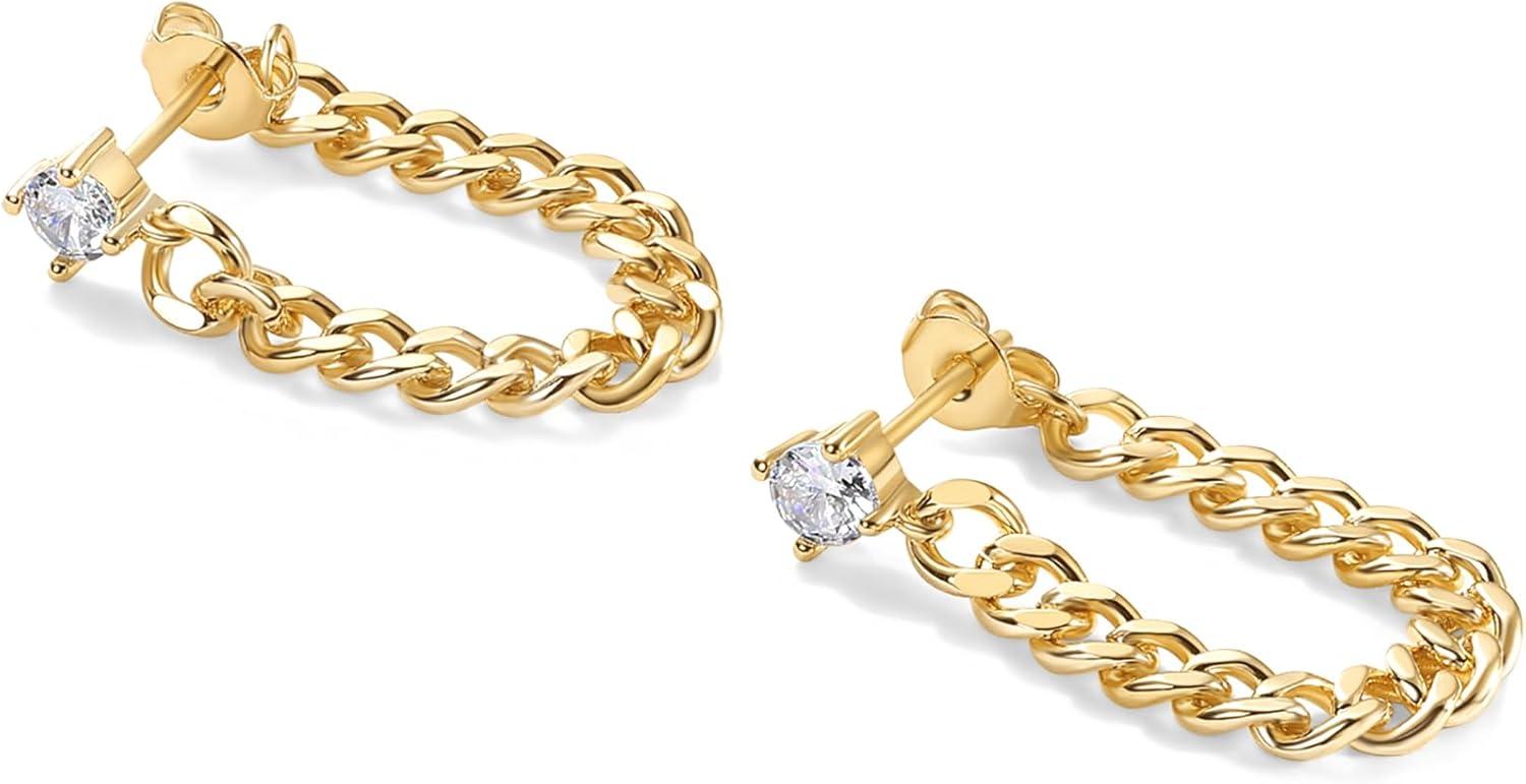 image:imagePAVOI 18K Gold Plated 925 Sterling Silver Dangle Chain Earrings for Women Cubic Zirconia Studs amp Earscapes EarringsYellow Gold