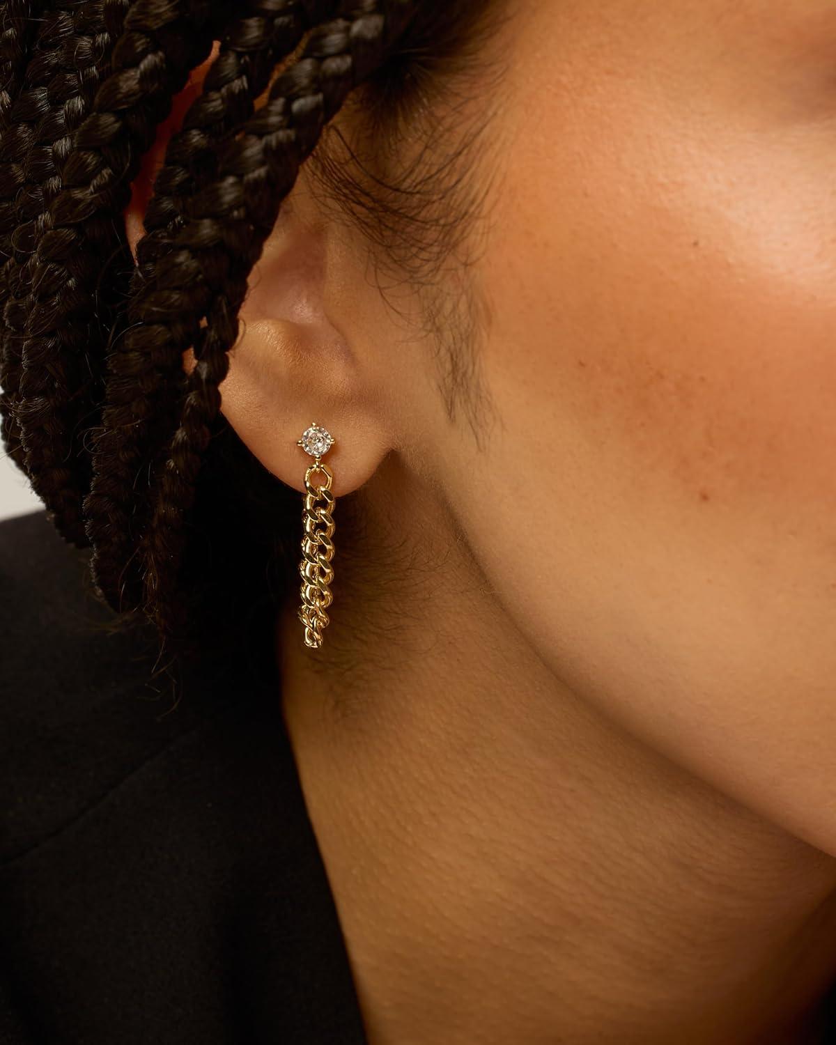 image:imagePAVOI 18K Gold Plated 925 Sterling Silver Dangle Chain Earrings for Women Cubic Zirconia Studs amp Earscapes EarringsYellow Gold