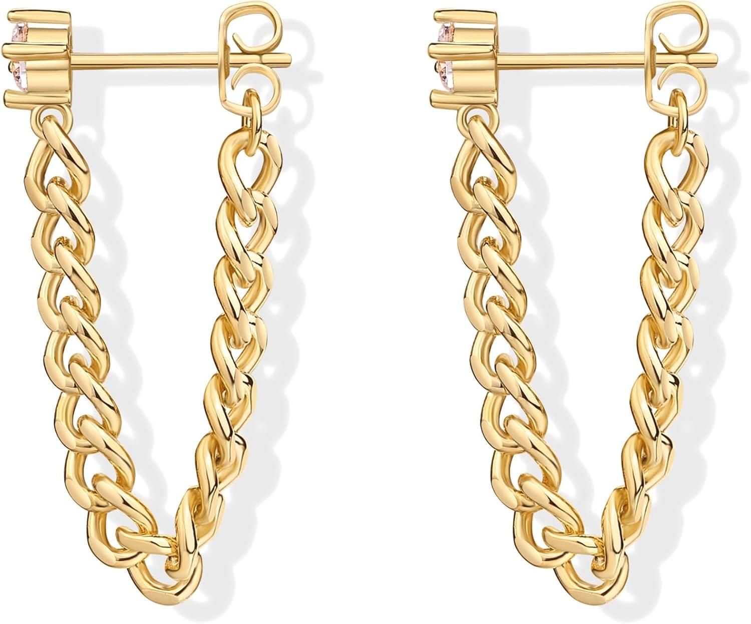 image:imagePAVOI 18K Gold Plated 925 Sterling Silver Dangle Chain Earrings for Women Cubic Zirconia Studs amp Earscapes EarringsYellow Gold