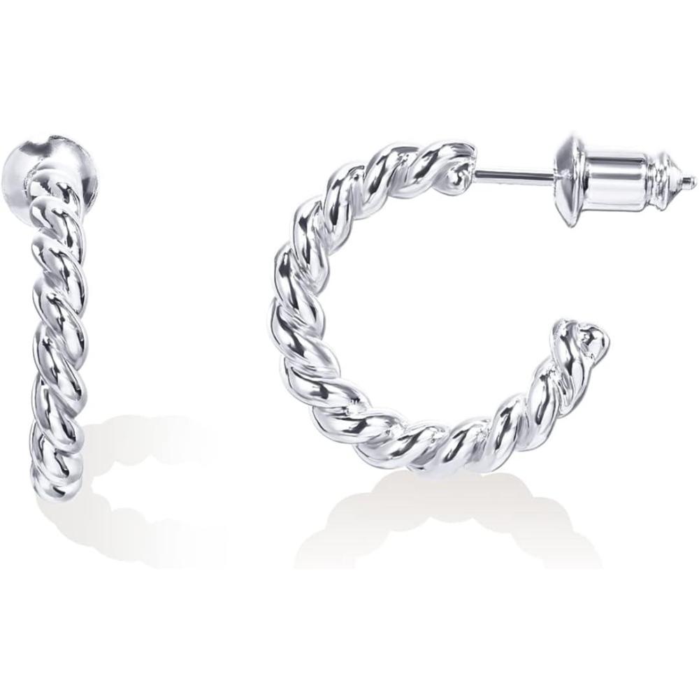image:imagePAVOI 14K Gold Plated 25mm Twisted Rope Hoop Earrings for Women Round Hoops EarringsWhite Gold