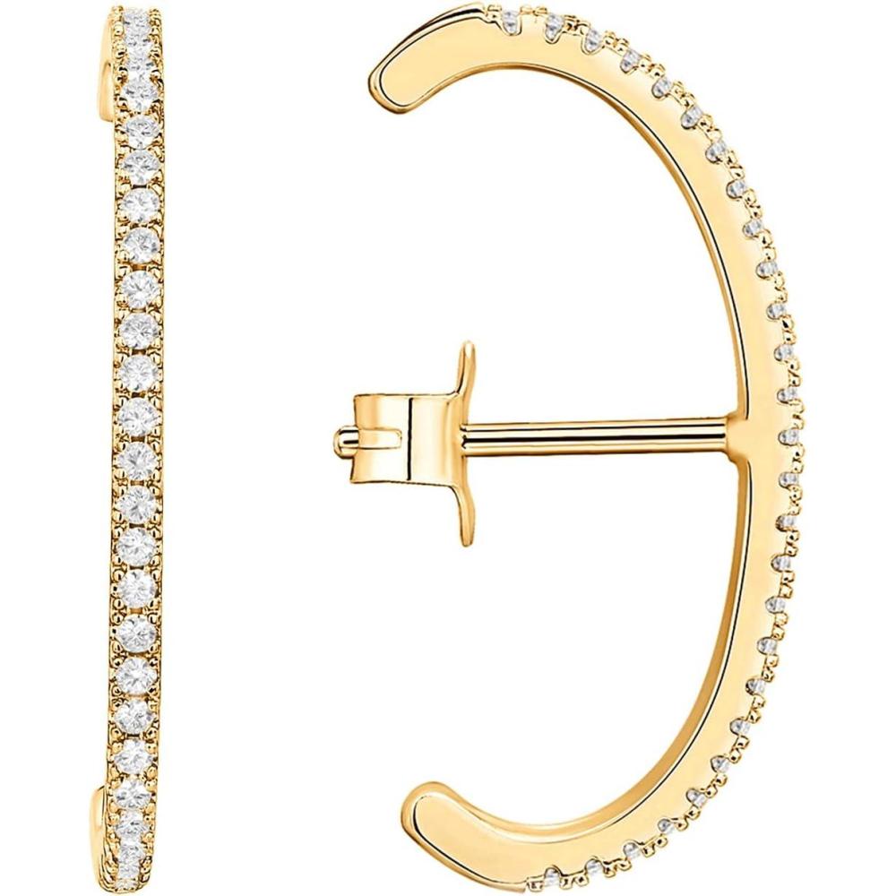 image:imagePAVOI 14K Gold Plated 925 Sterling Silver Post Minimalist Suspender Ear Cuff Earrings for Women Wrap Earlobe StudsYellow Gold