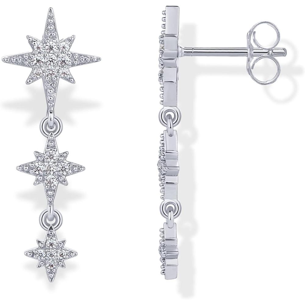 image:imagePAVOI 14K Gold Plated 925 Sterling Silver Posts Cubic Zirconia North Star Drop Dangle Earrings for Women Celestial Gold Statement EarringsWhite Gold