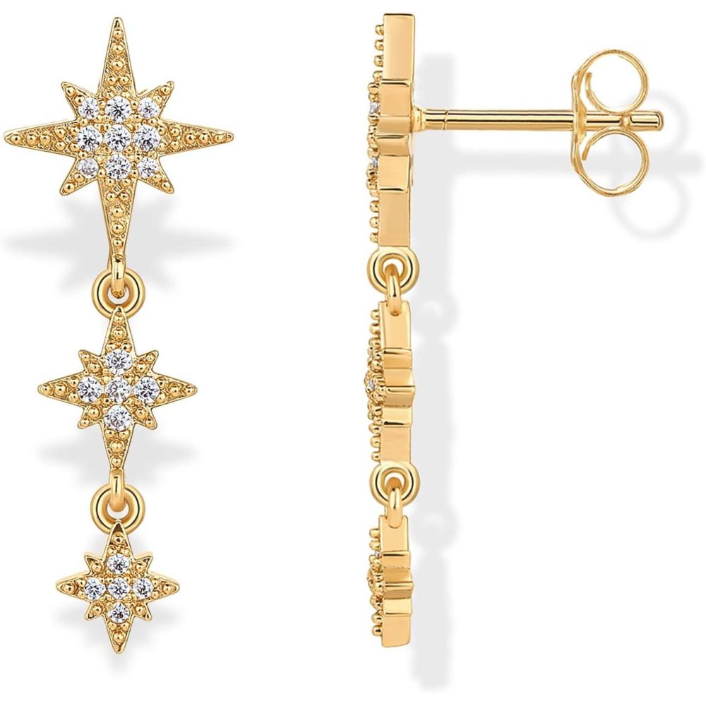 image:imagePAVOI 14K Gold Plated 925 Sterling Silver Posts Cubic Zirconia North Star Drop Dangle Earrings for Women Celestial Gold Statement EarringsYellow Gold