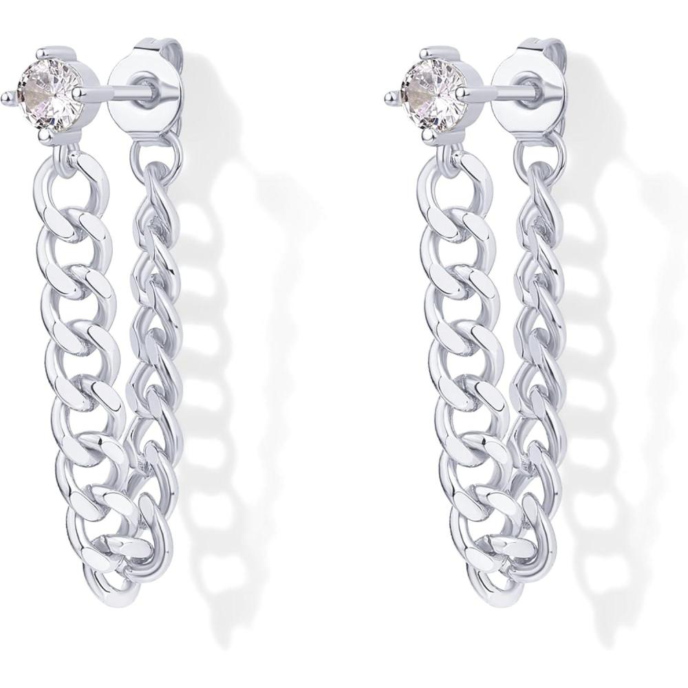 image:imagePAVOI 18K Gold Plated 925 Sterling Silver Dangle Chain Earrings for Women Cubic Zirconia Studs amp Earscapes EarringsWhite Gold