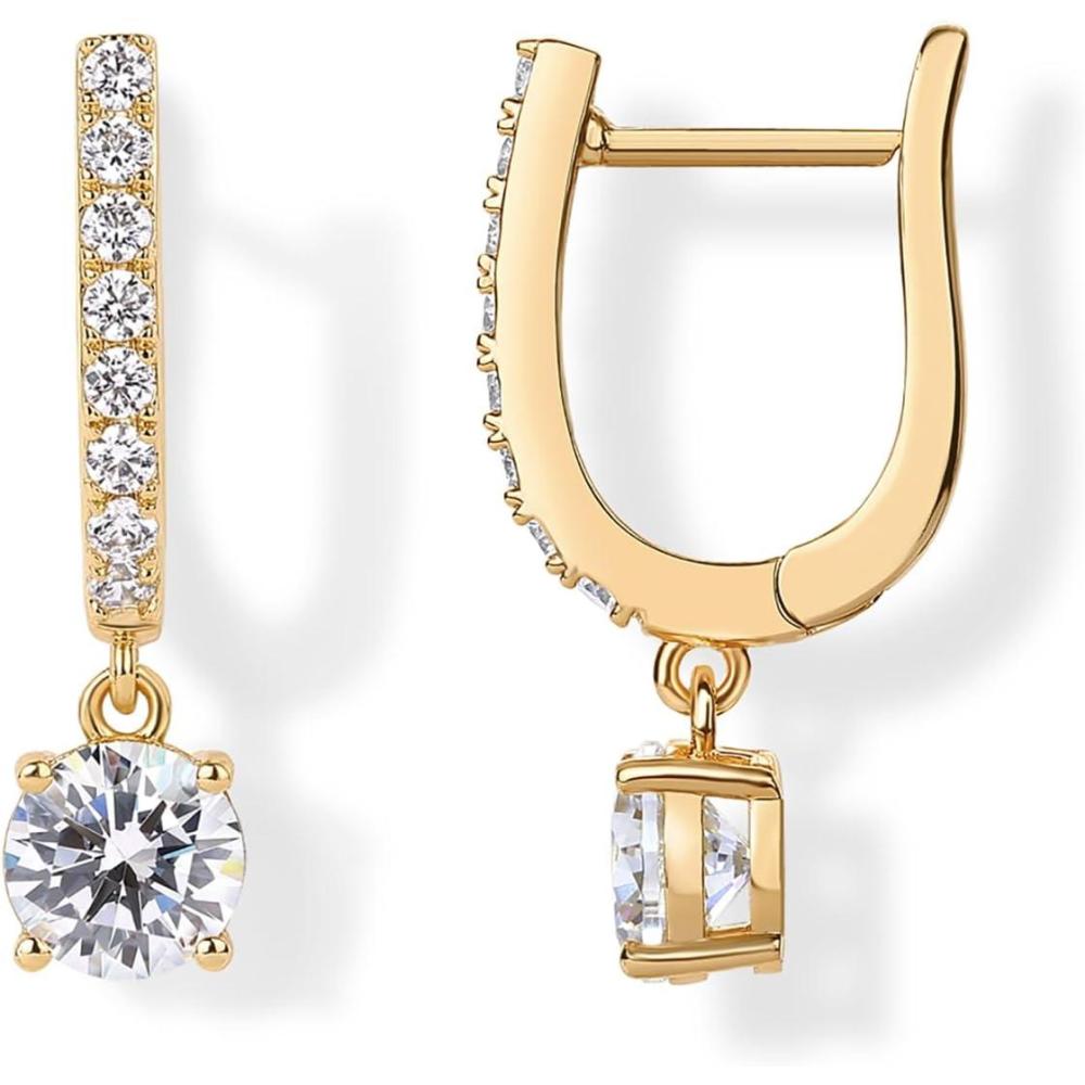 image:imagePAVOI Dangle Earrings for Women 14K Gold Plated Dainty Dangle Hoop Earrings with 925 Sterling Silver Posts with CZ Bridal Small Huggie Hoop Drop Trendy Fashion JewelryYellow Gold