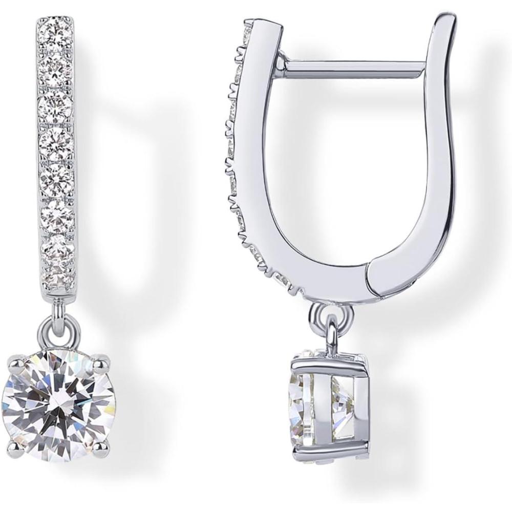 image:imagePAVOI Dangle Earrings for Women 14K Gold Plated Dainty Dangle Hoop Earrings with 925 Sterling Silver Posts with CZ Bridal Small Huggie Hoop Drop Trendy Fashion JewelryWhite Gold