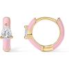 PAVOI 14K Gold Plated 925 Sterling Silver Post Earrings for Women – Colored Enamel Cubic Zirconia Huggie Hoop Earrings – Blue Pink Purple White Jewelry(Yellow Gold – Pink Enamel)