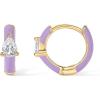 PAVOI 14K Gold Plated 925 Sterling Silver Post Earrings for Women – Colored Enamel Cubic Zirconia Huggie Hoop Earrings – Blue Pink Purple White Jewelry(Yellow Gold – Purple Enamel)