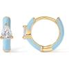 PAVOI 14K Gold Plated 925 Sterling Silver Post Earrings for Women – Colored Enamel Cubic Zirconia Huggie Hoop Earrings – Blue Pink Purple White Jewelry(Yellow Gold – Blue Enamel)