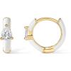 PAVOI 14K Gold Plated 925 Sterling Silver Post Earrings for Women – Colored Enamel Cubic Zirconia Huggie Hoop Earrings – Blue Pink Purple White Jewelry(Yellow Gold – White Enamel)