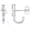 PAVOI 18K Gold Plated 925 Sterling Silver Posts Cubic Zirconia Half Huggie Earrings | Small Hoop Earrings for Women | Constellation Baguette CZ Dainty Stud Cuff Earring(White Gold)