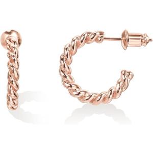 PAVOI 14K Gold Plated 2.5mm Twisted Rope Hoop Earrings for Women | Round Hoops Earrings(Rose Gold)