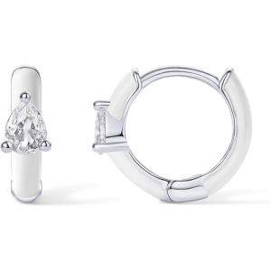 PAVOI 14K Gold Plated 925 Sterling Silver Post Earrings for Women – Colored Enamel Cubic Zirconia Huggie Hoop Earrings – Blue Pink Purple White Jewelry(White Gold – White Enamel)