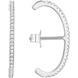 PAVOI 14K Gold Plated 925 Sterling Silver Post Minimalist Suspender Ear Cuff Earrings for Women | Wrap Earlobe Studs(White Gold)