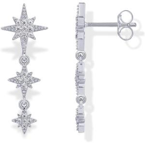 PAVOI 14K Gold Plated 925 Sterling Silver Posts Cubic Zirconia North Star Drop Dangle Earrings for Women | Celestial Gold Statement Earrings(White Gold)