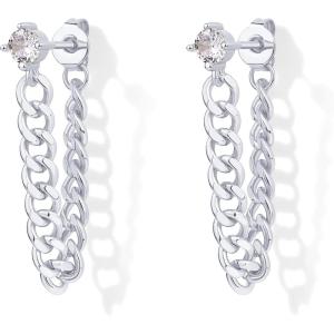 PAVOI 18K Gold Plated 925 Sterling Silver Dangle Chain Earrings for Women – Cubic Zirconia Studs & Earscapes Earrings(White Gold)