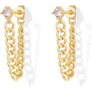PAVOI 18K Gold Plated 925 Sterling Silver Dangle Chain Earrings for Women – Cubic Zirconia Studs & Earscapes Earrings(Yellow Gold)