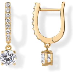 PAVOI Dangle Earrings for Women – 14K Gold Plated Dainty Dangle Hoop Earrings with 925 Sterling Silver Posts with CZ – Bridal Small Huggie Hoop Drop Trendy Fashion Jewelry(Yellow Gold)