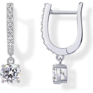 PAVOI Dangle Earrings for Women – 14K Gold Plated Dainty Dangle Hoop Earrings with 925 Sterling Silver Posts with CZ – Bridal Small Huggie Hoop Drop Trendy Fashion Jewelry(White Gold)