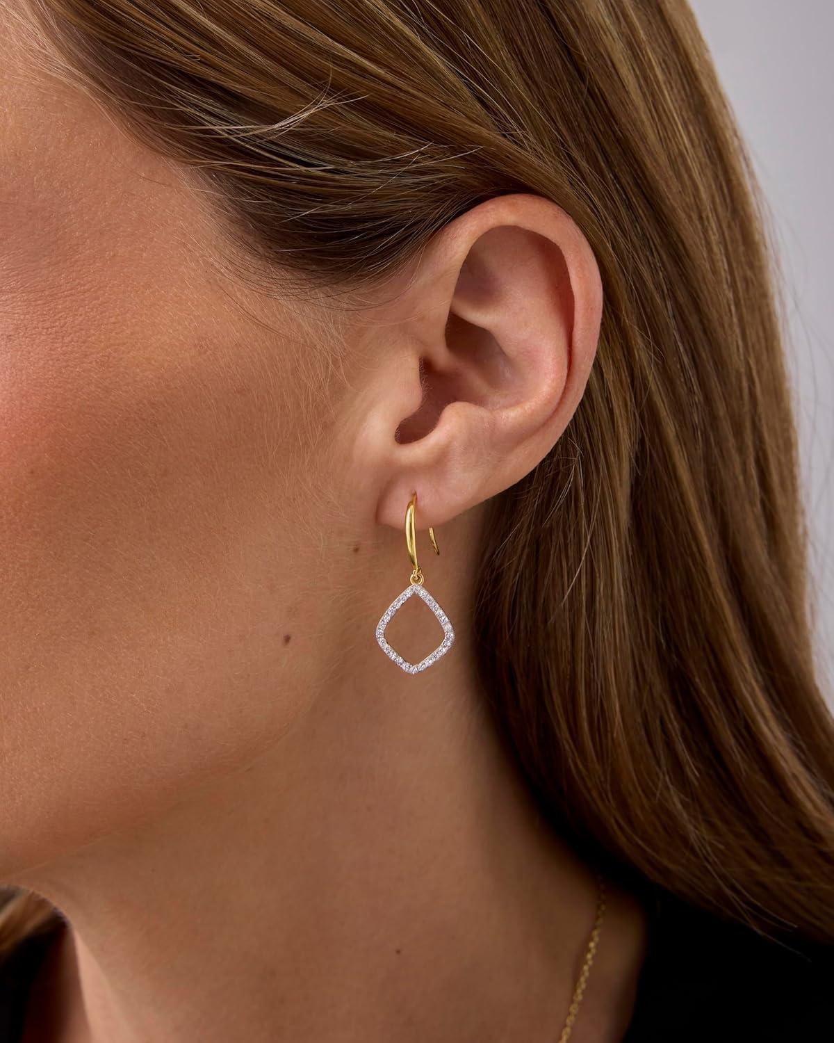 image:imagePAVOI 14K Gold Plated Teardrop DiamondShaped Dangle Earrings for Women with Cubic Zirconia Geometric Earring PairWhite Gold