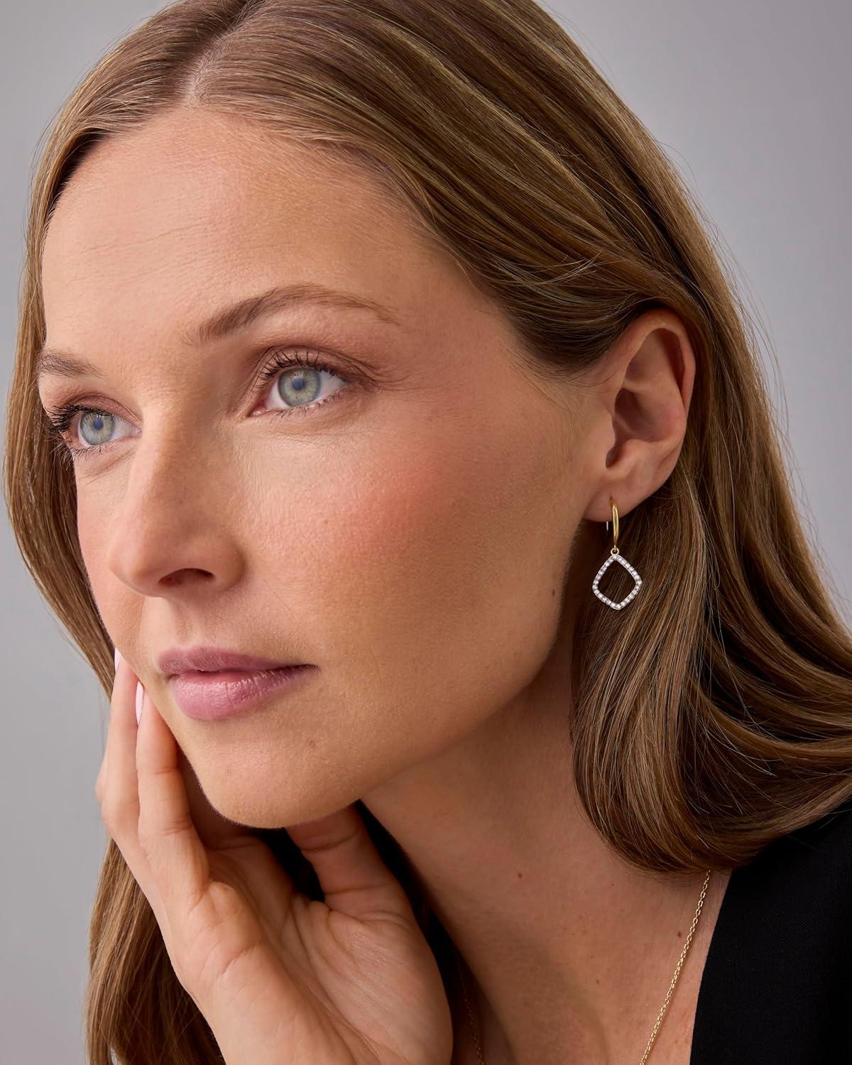 image:imagePAVOI 14K Gold Plated Teardrop DiamondShaped Dangle Earrings for Women with Cubic Zirconia Geometric Earring PairWhite Gold