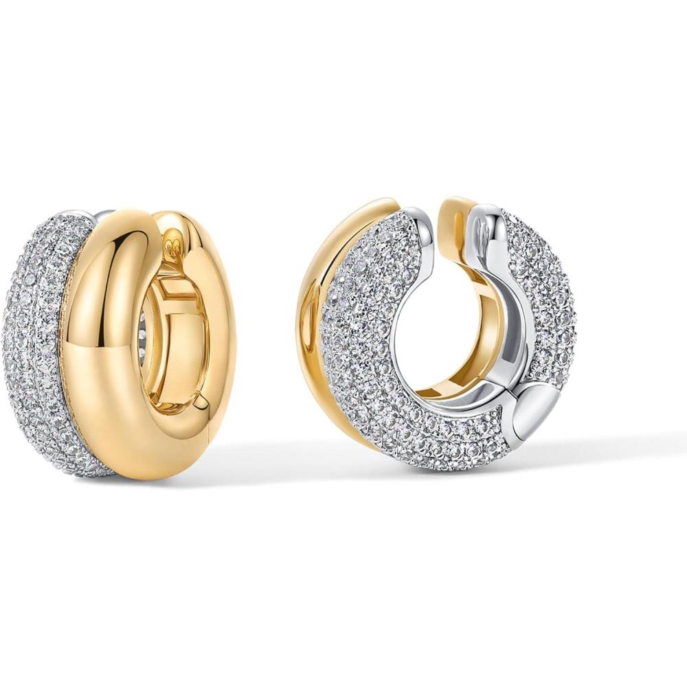 image:imagePAVOI 14K Gold Plated Chunky Tubular Hinged Earscape Ear Cuffs for Women Statement Earring PairDouble CZ