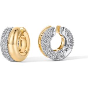 PAVOI 14K Gold Plated Chunky Tubular Hinged Earscape Ear Cuffs for Women | Statement Earring Pair(Double CZ)
