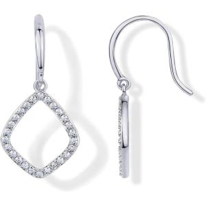 PAVOI 14K Gold Plated Teardrop Diamond-Shaped Dangle Earrings for Women with Cubic Zirconia | Geometric Earring Pair(White Gold)