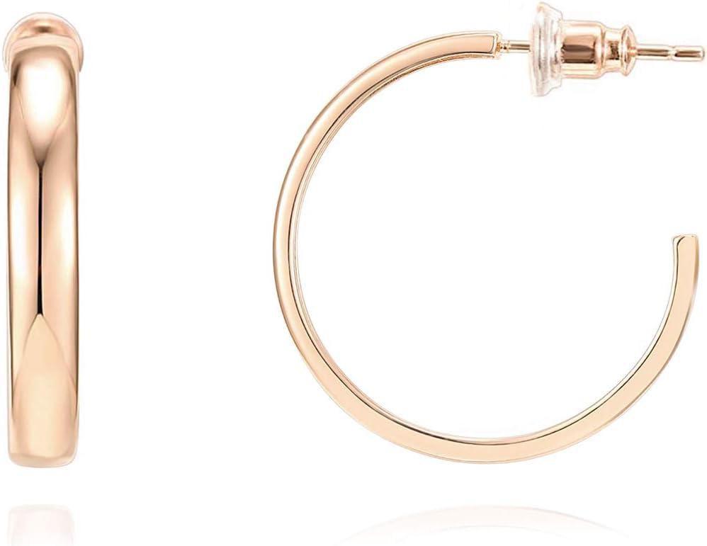 image:imagePAVOI 14K Gold Plated Wide Flat Edge Hoop Earrings for Women Rose White and Yellow Gold Hoops Hypoallergenic JewelryRose Gold