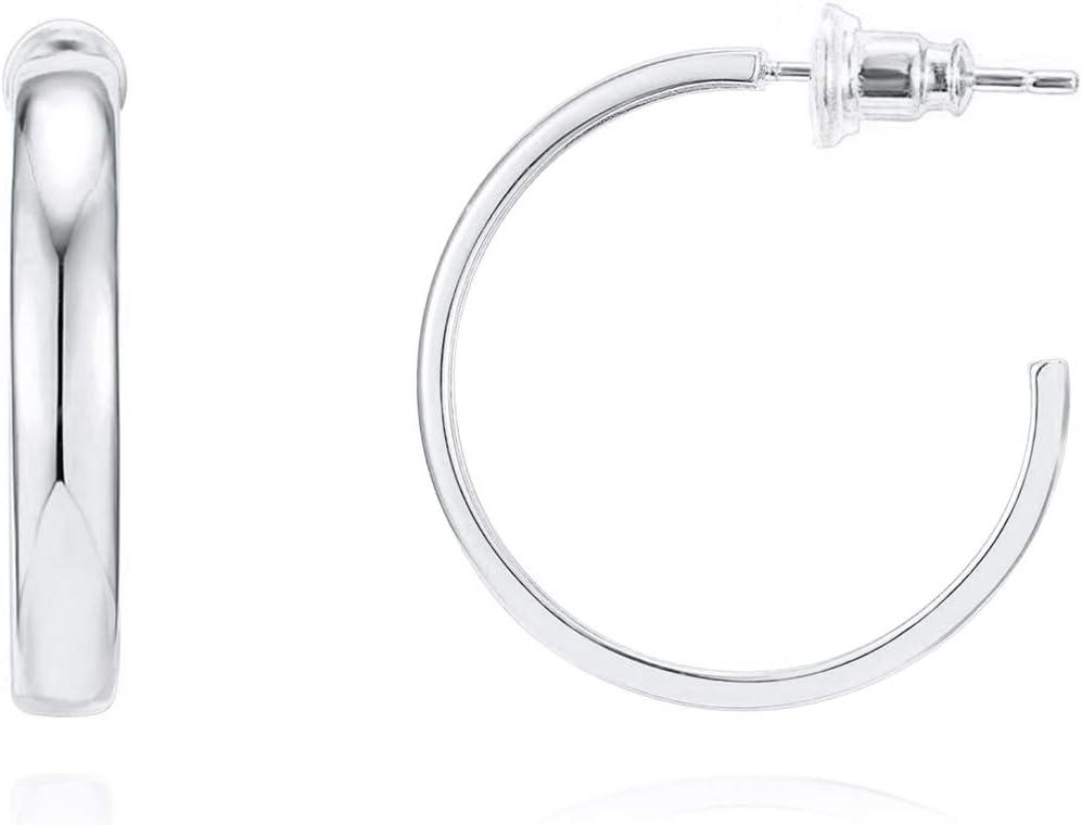 image:imagePAVOI 14K Gold Plated Wide Flat Edge Hoop Earrings for Women Rose White and Yellow Gold Hoops Hypoallergenic JewelryWhite Gold