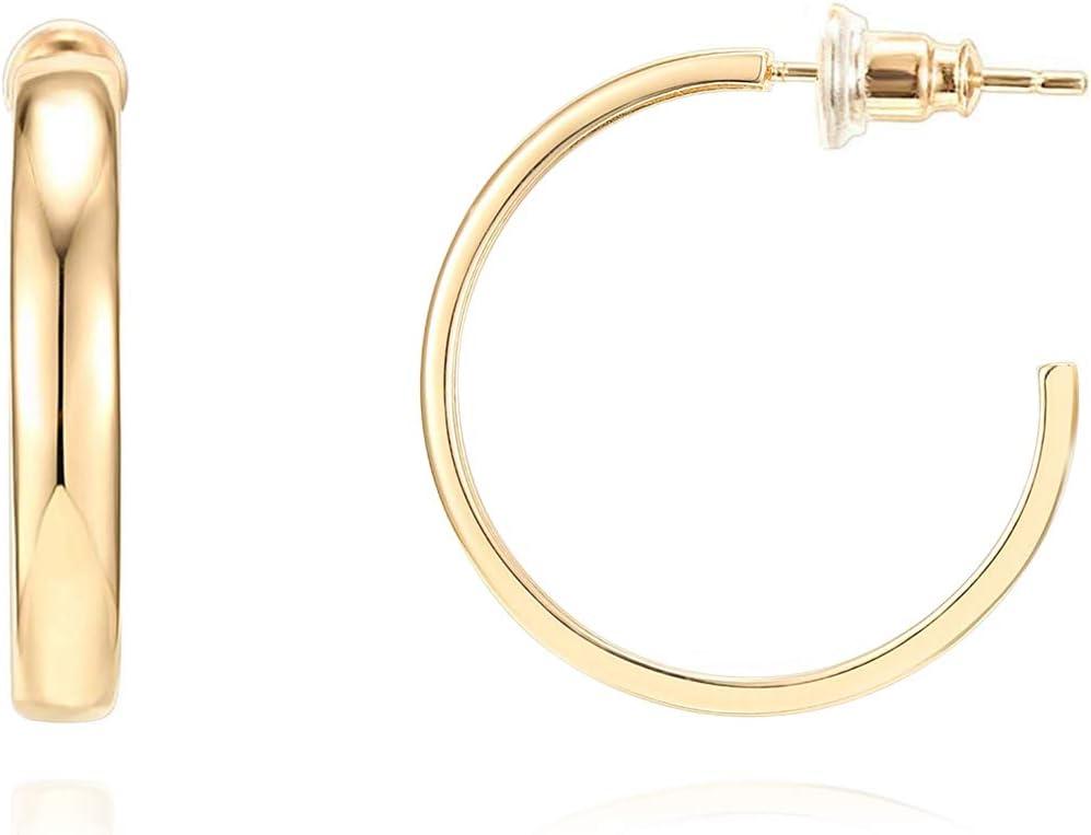 image:imagePAVOI 14K Gold Plated Wide Flat Edge Hoop Earrings for Women Rose White and Yellow Gold Hoops Hypoallergenic JewelryYellow Gold