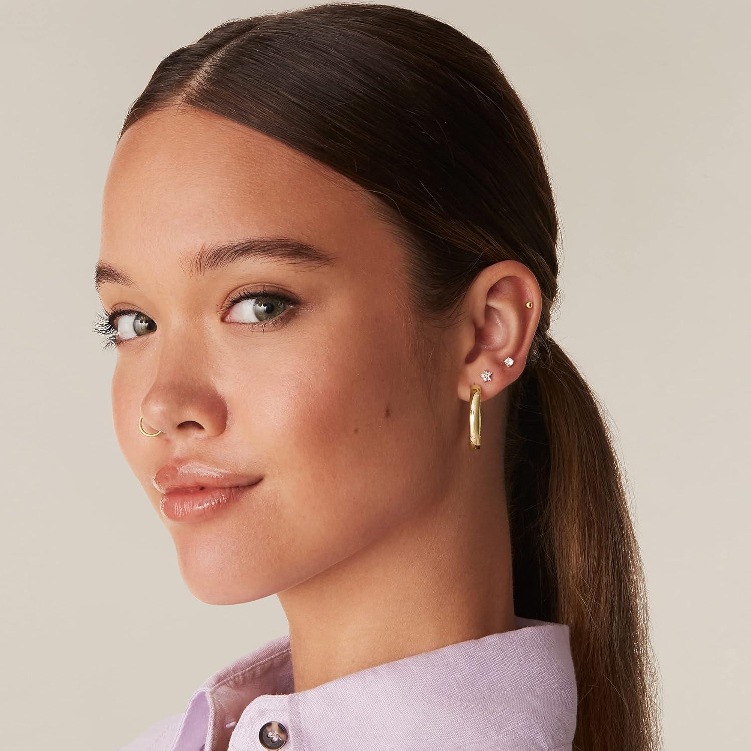 image:imagePAVOI 14K Gold Plated Wide Flat Edge Hoop Earrings for Women Rose White and Yellow Gold Hoops Hypoallergenic JewelryYellow Gold