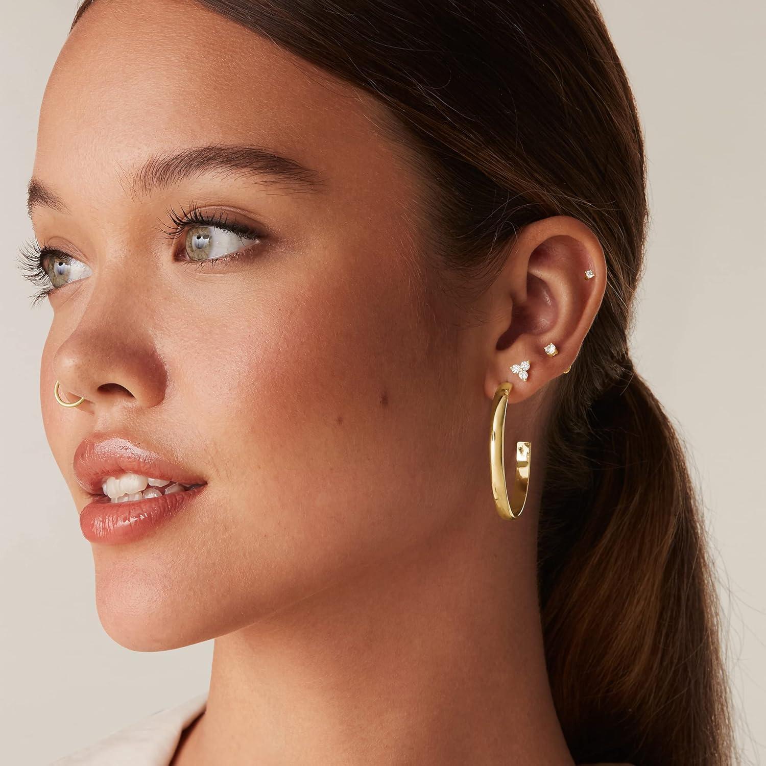 image:imagePAVOI 14K Gold Plated Wide Flat Edge Hoop Earrings for Women Rose White and Yellow Gold Hoops Hypoallergenic JewelryYellow Gold