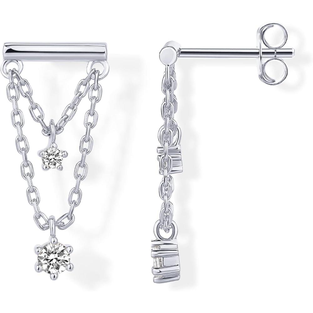 image:imagePAVOI 14K Gold Plated 925 Sterling Silver Posts Bar Drape Chain Earrings for Women  Cubic Zirconia Chain Dangle Studs  Drop Dangle EarringsWhite Gold