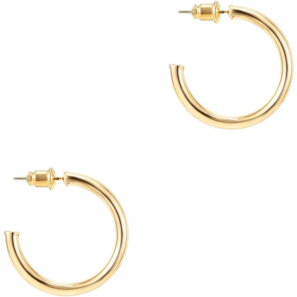 image:imagePAVOI 14K Gold Plated Hoop Earrings for Women  2mm Thick Infinity Hoops  Lightweight Loop Earrings Set30 Millimeters