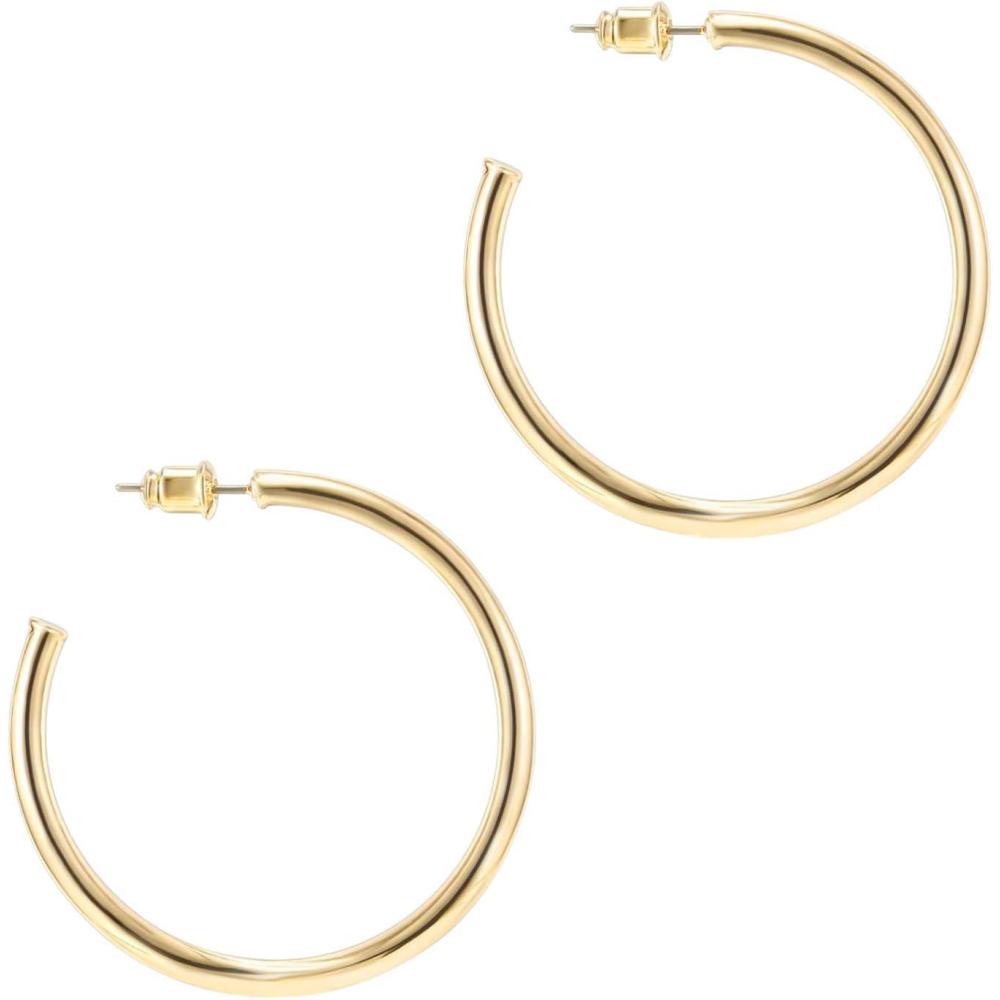 image:imagePAVOI 14K Gold Plated Hoop Earrings for Women  2mm Thick Infinity Hoops  Lightweight Loop Earrings Set45 Millimeters